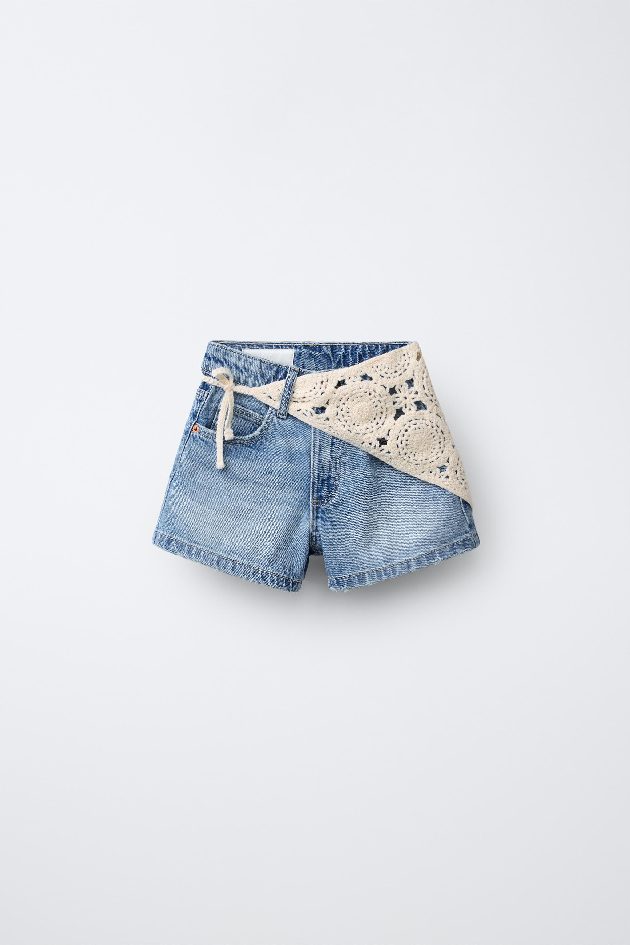 CROCHET BANDANA DENIM SHORTS
